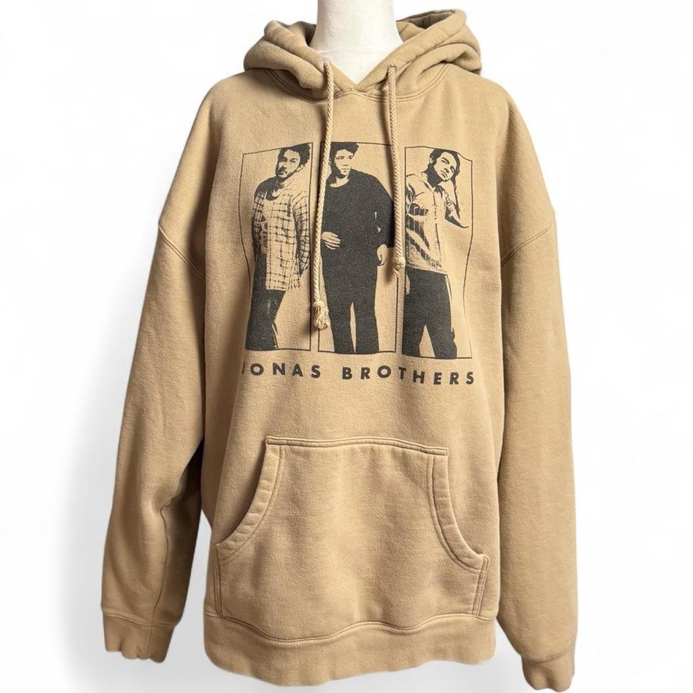 Jonas Brothers Graphic Hoodie Tan Pullover Fleece Band Merch 2XL